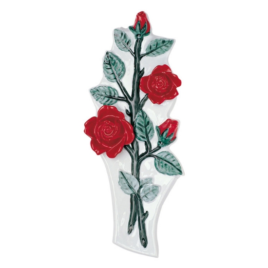Imagen de Rama de rosa decorativa para lápidas - Porcelana roja y verde