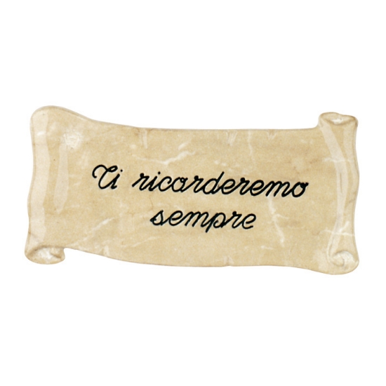 Immagine di Pergamena commemorativa in bronzo per lapidi. Finitura marmo Botticino - Dedica: Ti ricorderemo sempre.