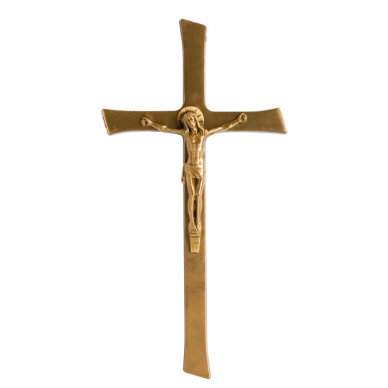 Image sur Croix simple en bronze poli avec crucifix - extrémité de Cotile oblique