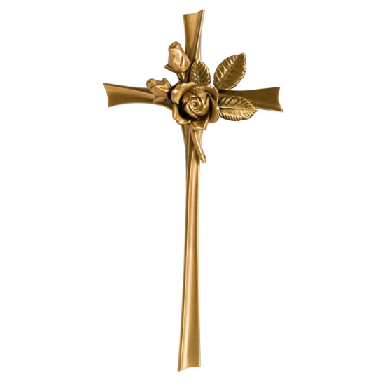 Image sur Croix en bronze stylisée - décorée de boutons de rose
