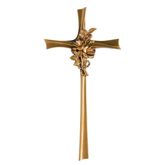 Imagen de Cruz de bronce estilizada - Decorada con una rama de rosas