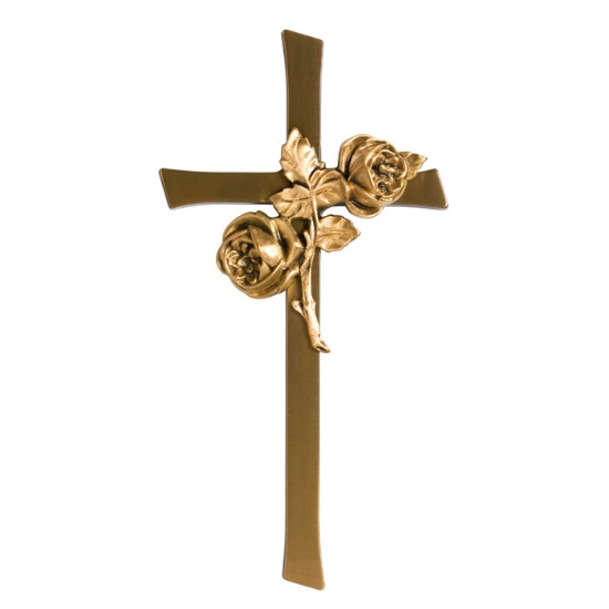Immagine di Croce in bronzo decorata con boccioli di rose