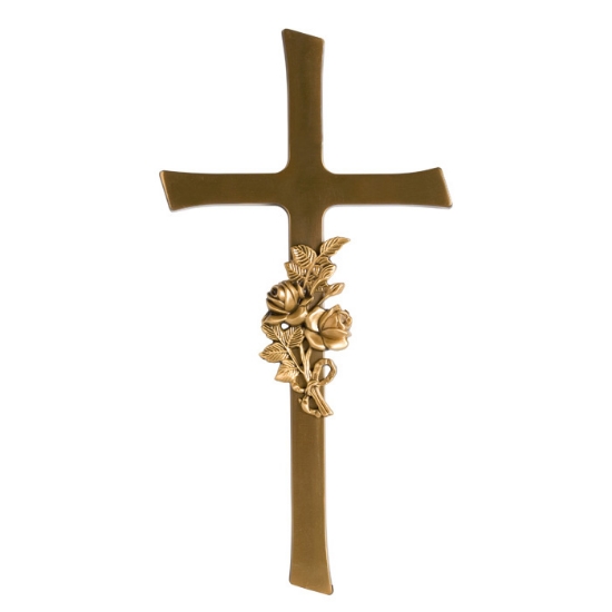 Imagen de Cruz de bronce decorada con una rama de rosas