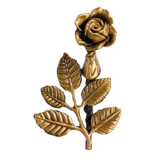 Picture of Decorative rose branch for gravestones - Small straight - Polished bronze