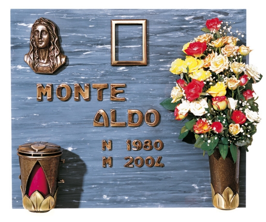Immagine di Proposta Lapide - Linea Calice Bronzo Glitter - Vaso portafiori e porta-cero - Targa Madonna - Lettere modello Italiano