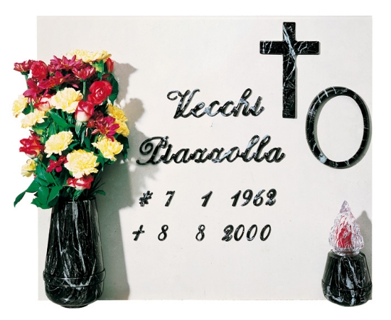 Image sur Proposition de pierre tombale - Ligne Cotile Marbre de Marquinia noir - Cadre photo de vase de lampe à fleurs et croix - Lettres italiques