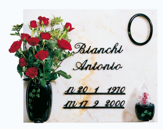 Image sur Proposition de pierre tombale - Ligne Olpe Ceramismalt noir - Décoration Ivy - Lampe de cadre porte-fleur Vase et lettres italiques