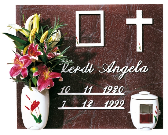 Image sur Proposition de pierre tombale - Ligne Olpe Ceramismalt blanc - Décoration Anturium - Lampe vase vase à fleurs avec cadre croisé et lettres italiques