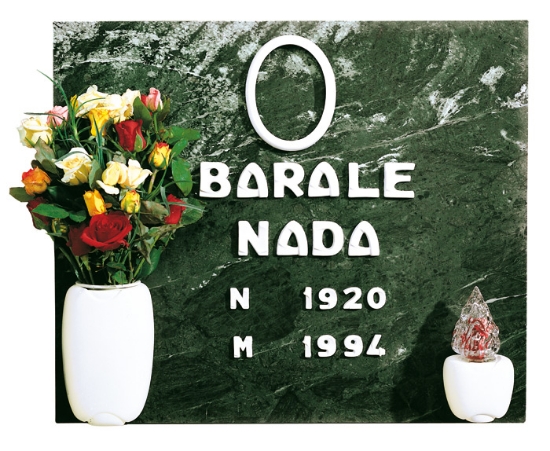 Picture of Gravestone proposal - Olpe Ceramismalt white line - Flower vase candle lamp with Italian letters frame