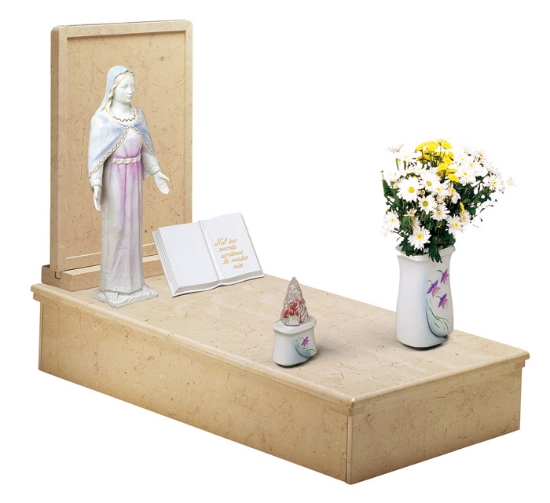 Imagen de Propuesta de tumba - Línea Idria White Iris - Libro conmemorativo con grabado y estatua de Madonna - Jarrón y lámpara de tierra