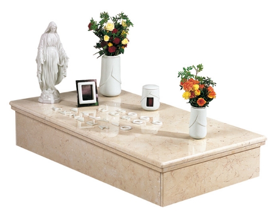 Imagen de Propuesta de tumba - Victory Línea Porcelana blanca - Lámpara de vela, porta flores y marco de fotos en el suelo - Estatua de la Virgen de porcelana