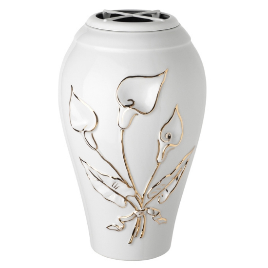 Image sur Vase à fleurs pour pierre tombale - Ligne Calle Gold wire - Porcelaine