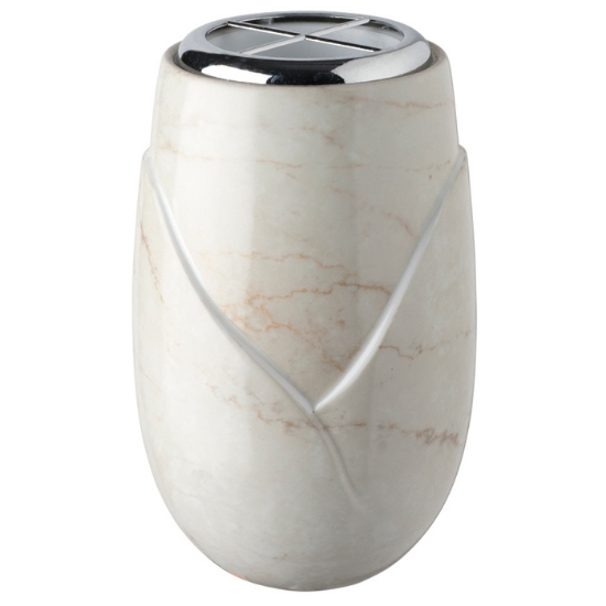 Immagine di Vaso portafiori per lapide - Linea Incrocio - Finitura marmo Botticino - Porcellana