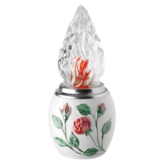 Imagen de Lámpara votiva para lápidas - Línea Ramas de rosas - Hilo rojo - Porcelana