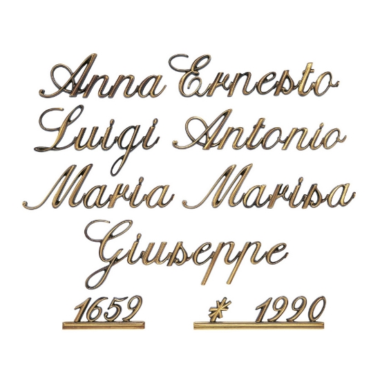 Imagen de Letras y números de bronce para lápidas - Modelo Palatino Itálico (Letras soldadas) - Acabado en bronce pulido