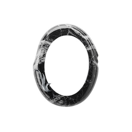 Image sur Cadre photo ovale - Finition marbre Marquinia noir avec décoration chrome - Ligne Olla Fela - Bronze