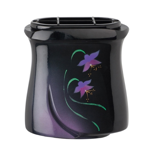 Image sur Pot à fleurs pour pierre tombale - Ligne Idria - Bronze noir décoré d'iris