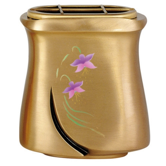 Immagine di Vaschetta portafiori per lapide - Linea Idria - Bronzo decorato iris