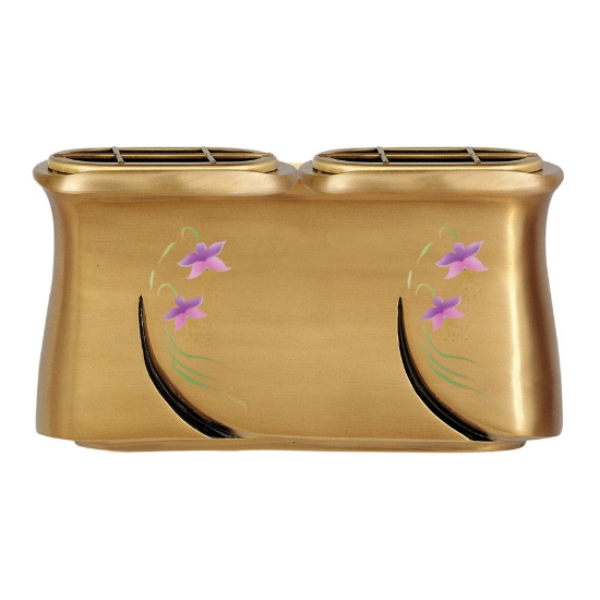 Immagine di Vaschetta portafiori doppia per lapide - Linea Idria - Bronzo decorato iris
