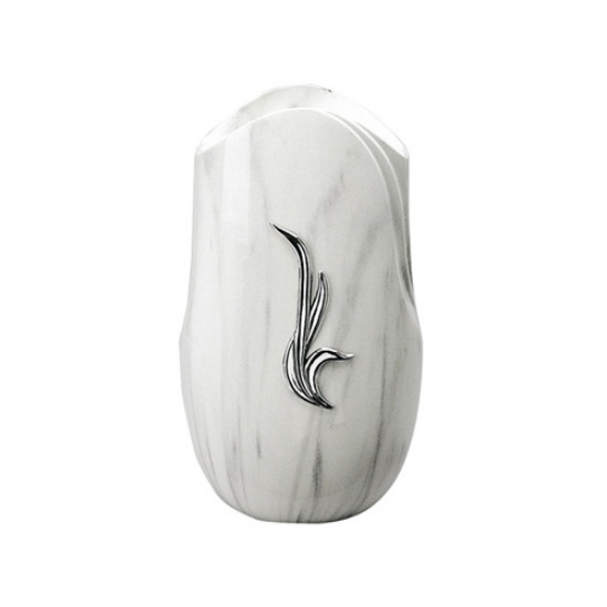 Imagen de Jarrón de flores para lápida - Línea Olla fela - Acabado mármol de Carrara - Bronce con decoración cromada (cinerarios y osarios)
