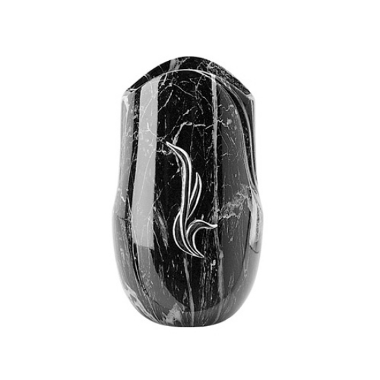 Immagine di Vaso portafiori per lapide - Linea Olla fela - Finitura marmo Nero Marquinia - Bronzo con decorazione cromo (cinerari e ossari)