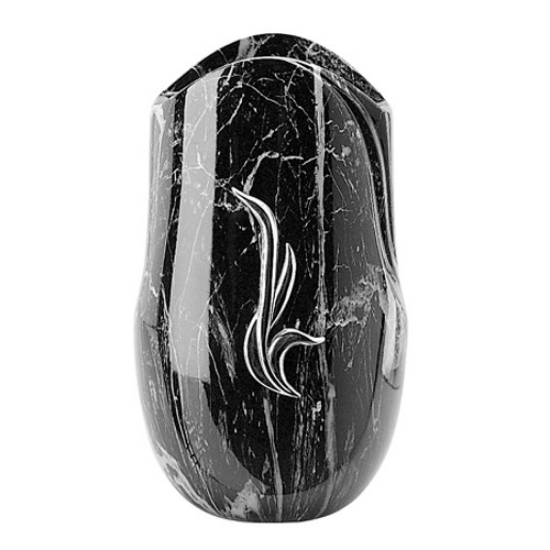 Imagen de Jarrón de flores para lápida - Línea Olla fela - Acabado mármol Marquinia Negro - Bronce con decoración cromada