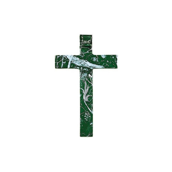 Immagine di Croce in bronzo con decorazione cromata e finitura marmo Verde Guatemala - Linea Olla Fela Cromo