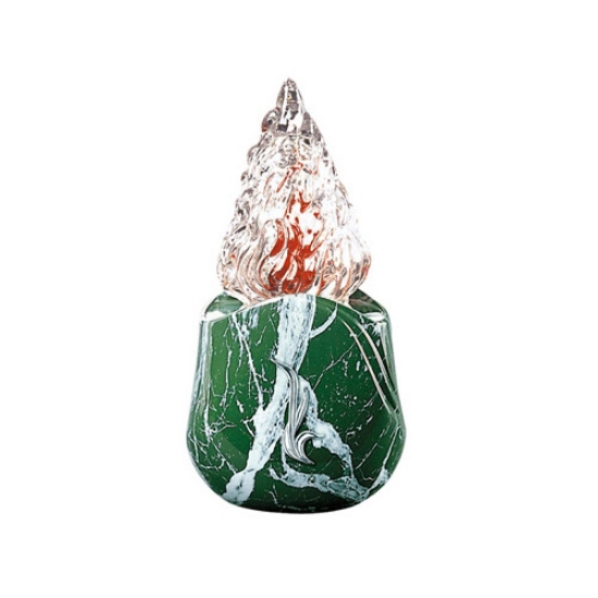 Imagen de Lámpara votiva para nichos cinerarios y osarios - Línea Olla - Bronce - Acabado mármol Verde Guatemala con decoración en cromo