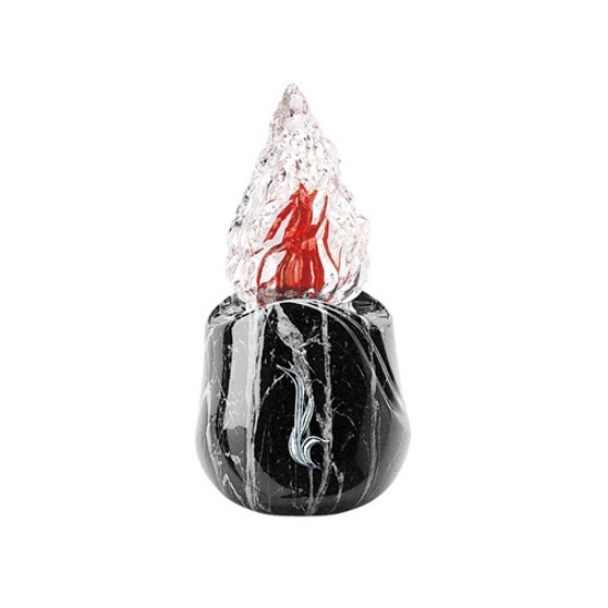 Imagen de Lámpara votiva para hornacinas y osarios cinerarios - Línea Olla - Bronce - Acabado mármol Marquinia negro con decoración en cromo