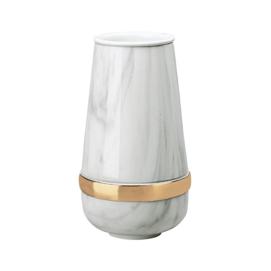 Image sur Vase à fleurs pour pierre tombale - Ligne Cotile - Finition marbre Carrare avec bande bronze - Bronze