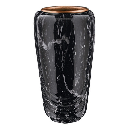 Image sur Vase à fleurs pour pierre tombale - Ligne Pelike - Bronze - Finition marbre Marquinia noir