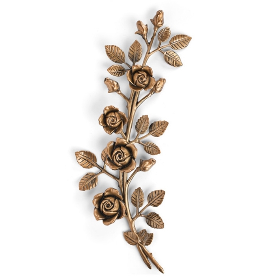Immagine di Tralcio di rose decorativo in bronzo per lapidi - Grande (lato sinistro) - Finitura bronzo lucido