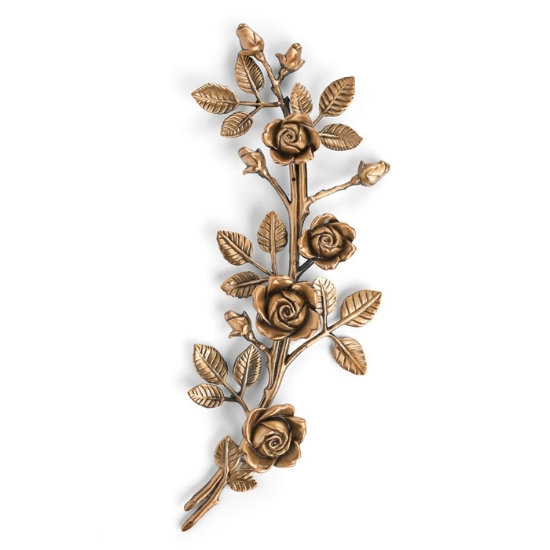 Immagine di Tralcio di rose decorativo in bronzo per lapidi - Grande (lato destro) - Finitura bronzo lucido