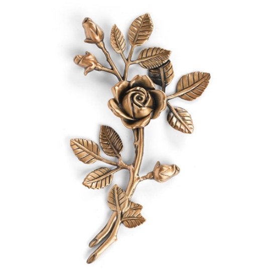 Immagine di Tralcio di rose decorativo in bronzo per lapidi - Medio-piccolo (lato destro) - Finitura bronzo lucido