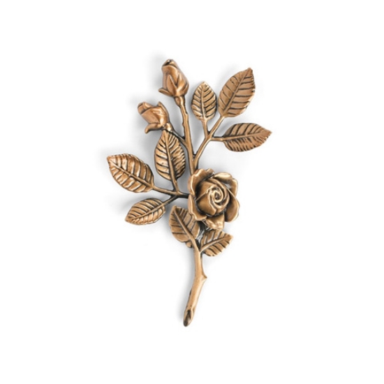 Immagine di Tralcio di rose decorativo in bronzo per lapidi - Piccolo (lato destro) - Finitura bronzo lucido