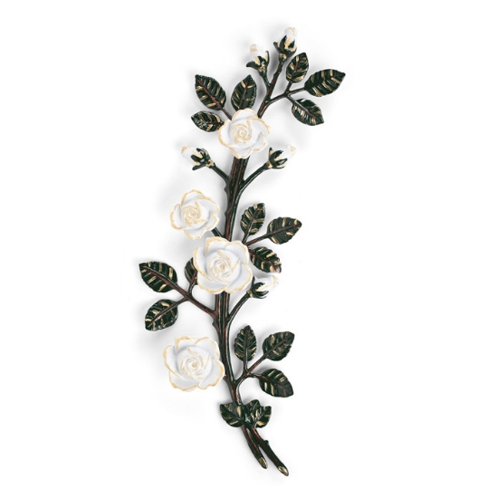 Picture of Bronze decorative rose branch for gravestones - Large (left side) - Green white roses branches finish