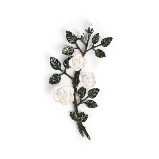 Picture of Bronze decorative rose branch for gravestones - Medium (left side) - Green white roses branches finish