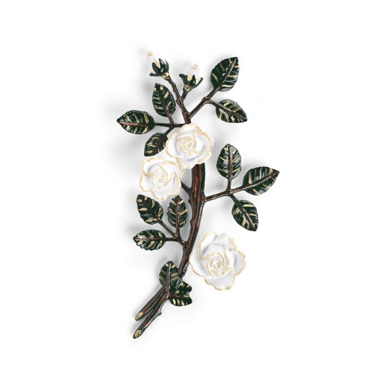 Picture of Bronze decorative rose branch for gravestones - Medium (right side) - Green white roses branches finish
