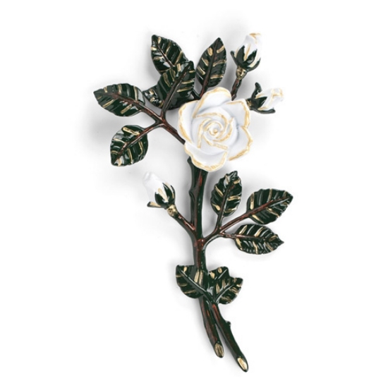 Picture of Bronze decorative rose branch for gravestones - Medium-small (left side) - Green white roses branches finish