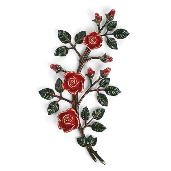 Picture of Bronze decorative rose branch for gravestones - Medium-large (left side) - Green red roses branches finish
