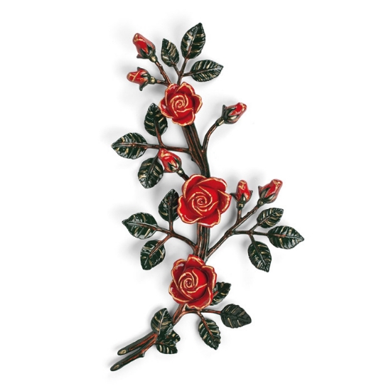 Picture of Bronze decorative rose branch for gravestones - Medium-large (right side) - Green red roses branches finish