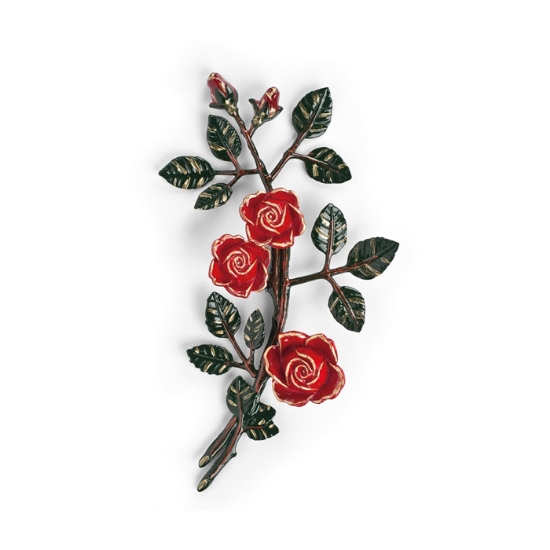 Picture of Bronze decorative rose branch for tombstones - Medium (right side) - Green red roses branches finish