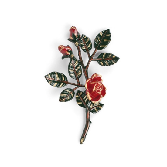 Image sur Branche de roses décorative en bronze pour pierres tombales - Petite (côté droit) - Finition de branches vertes ed roses rouges