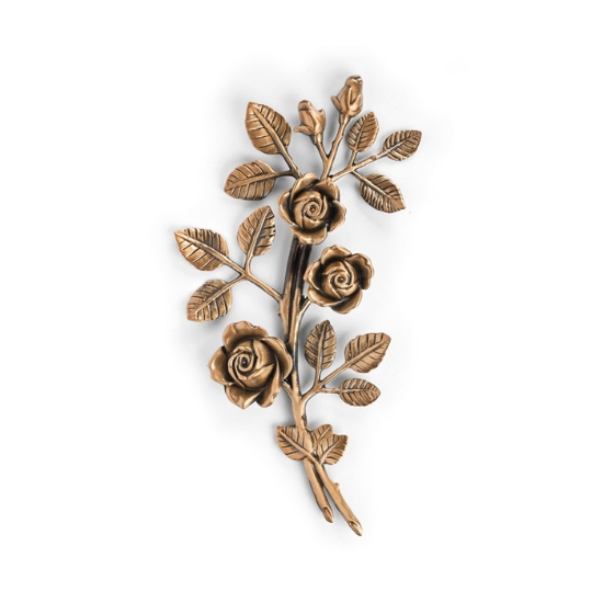 Immagine di Tralcio di rose decorativo in bronzo per lapidi - Medio (lato sinistro) - Finitura bronzo lucido