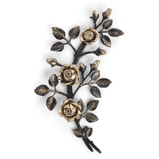 Immagine di Tralcio di rose decorativo in bronzo per lapidi - Medio-grande (lato sinistro) - Finitura Brown