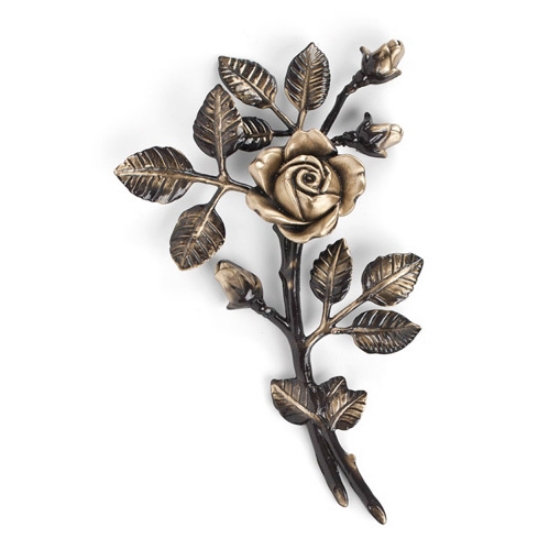 Immagine di Tralcio di rose decorativo in bronzo per lapidi - Medio-piccolo (lato sinistro) - Finitura Brown