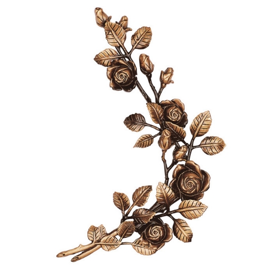 Picture of Decorative rose branch for gravestones - Large folded (right side) - Polished bronze
