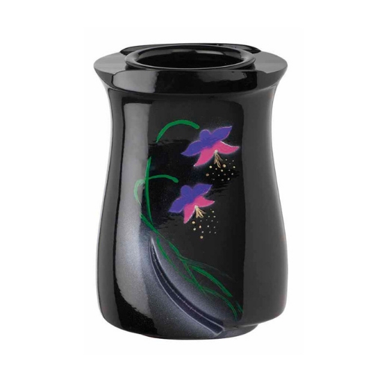 Immagine di Vaso portafiori per lapide - Linea Idria - Bronzo nero decorato iris