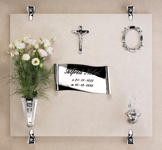 Picture of Tombstone Proposal - Steel Accessories - Gothic Line - Vase flower holder lamp photo frame and crucifix - Steel parchment with engraving