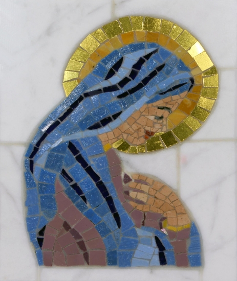 Mosaico raffigurante l'immagine della Madonna (su marmo di Carrara)